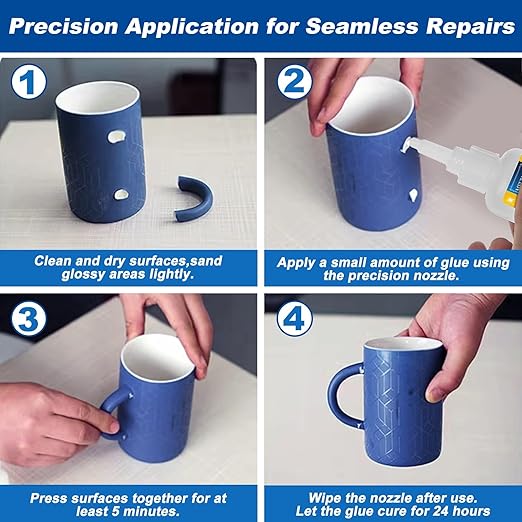 Ceramic Glue Repair Kit, 100g - Super Glue for Porcelain and Pottery, Cyanoacrylate for Mug, Figurines, Dishes, Plates, Teapot - Waterproof, No Smell
