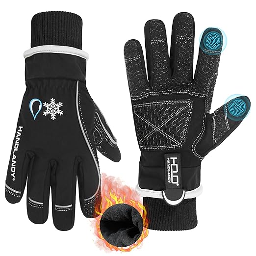 HANDLANDY Waterproof Insulated Work Gloves, 3M Thinsulate Thermal Winter Gloves for Men Women Touch Screen, Warm Ski Snowboard Cold Weather Gloves (Black, Medium)