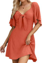 Women's Deep V-Neck Mini Dress with Bow Tie - Elegant Summer Fall Outfit