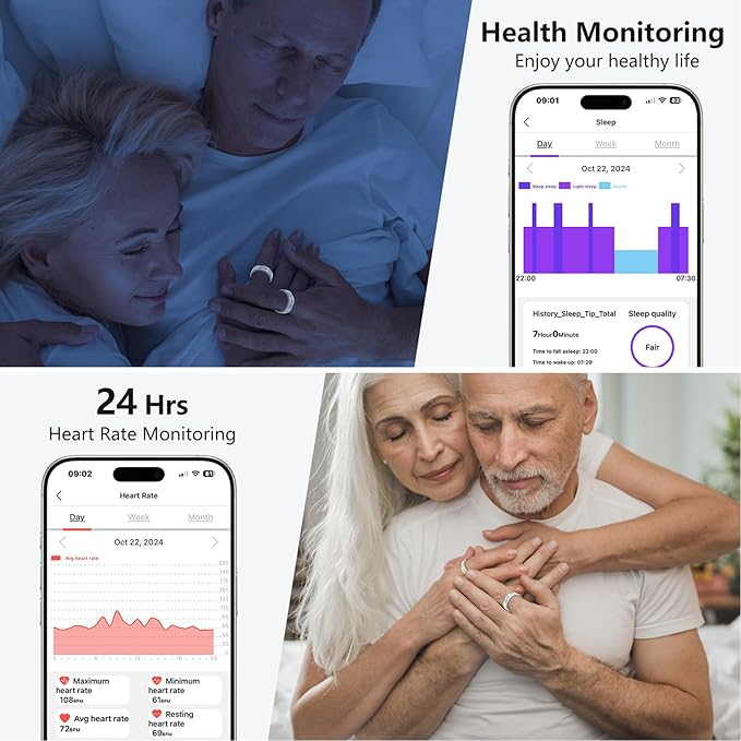 Thin Smart Ring for Fitness & Health Tracking -Heart Rate/Blood Oxygen Monitor, 5ATM Waterproof, Sleep Analysis, Pedometer -No APP Subscription Compatible with Smartphone (Silver, 12)