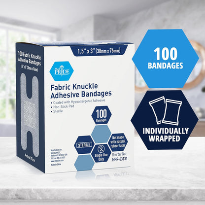 MedPride Sterile Fabric Knuckle Adhesive Bandage 1.5" x 3" - 100/Box, Case of 24 (2400 Count)