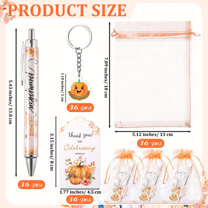 AmazingSpark 36 Sets Fall Baby Shower Favors Pumpkin Pens Keychains Orange