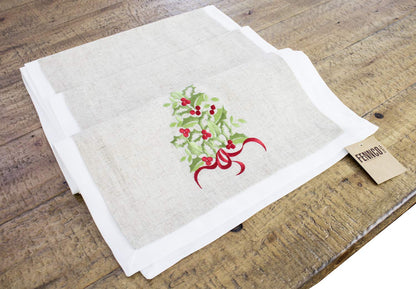 Fennco Styles Embroidered Holly Christmas Tree Double-Layer Holiday Tablecloth