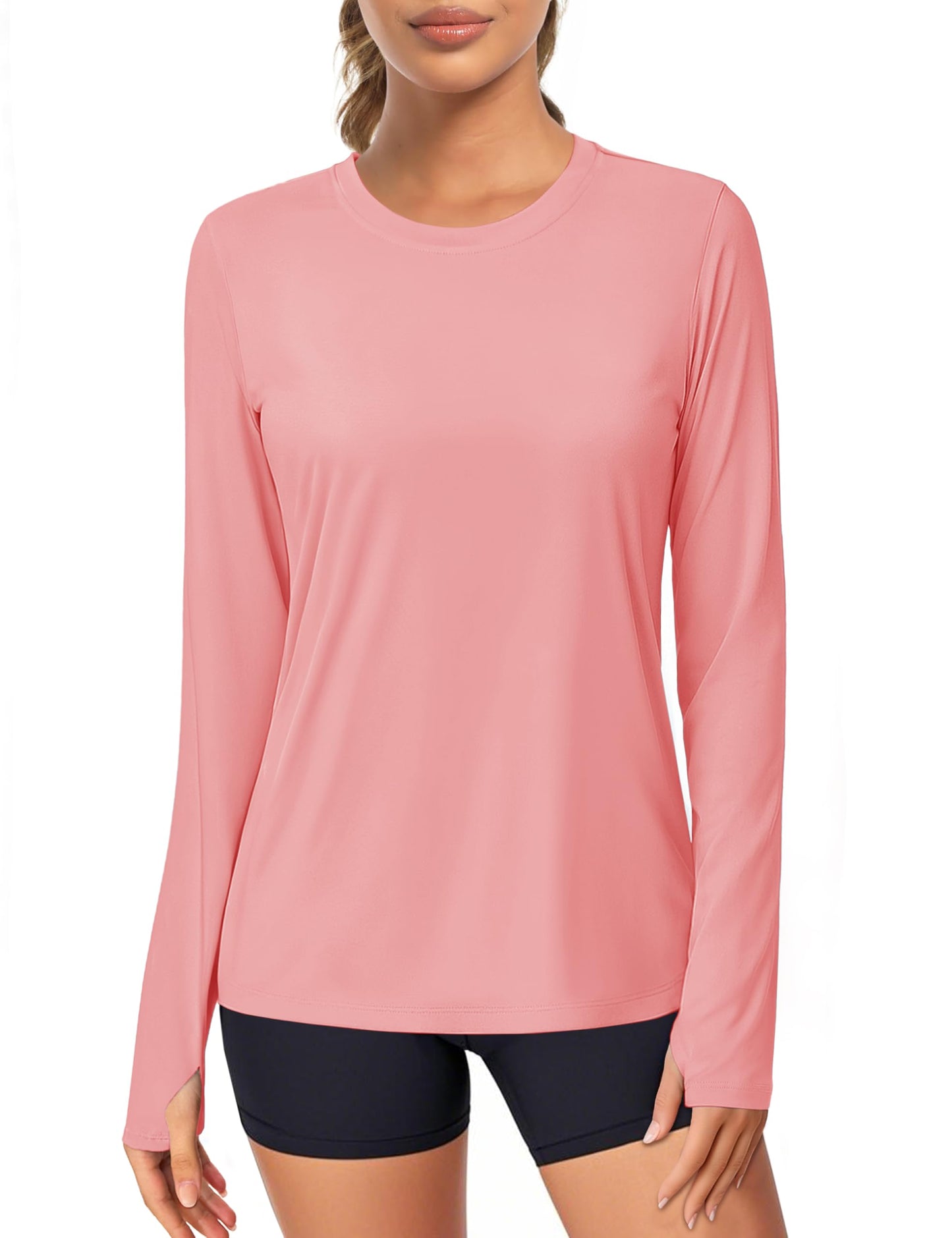 Women's UPF 80+ Long Sleeve Rash Guard - Quick Dry Athletic Shirt with Thumb Holes