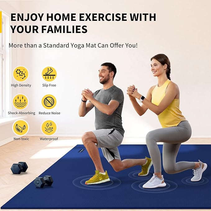 CAMBIVO Large Exercise Mat for Home Workout, 8'x6'/7'x5'/6'x4' (7 mm) Extra Thick Exercise Mat for Home Gym, Shoe-Friendly, Non-Slip Gym Mat for Jump Rope, Weights, Cardio, Fitness