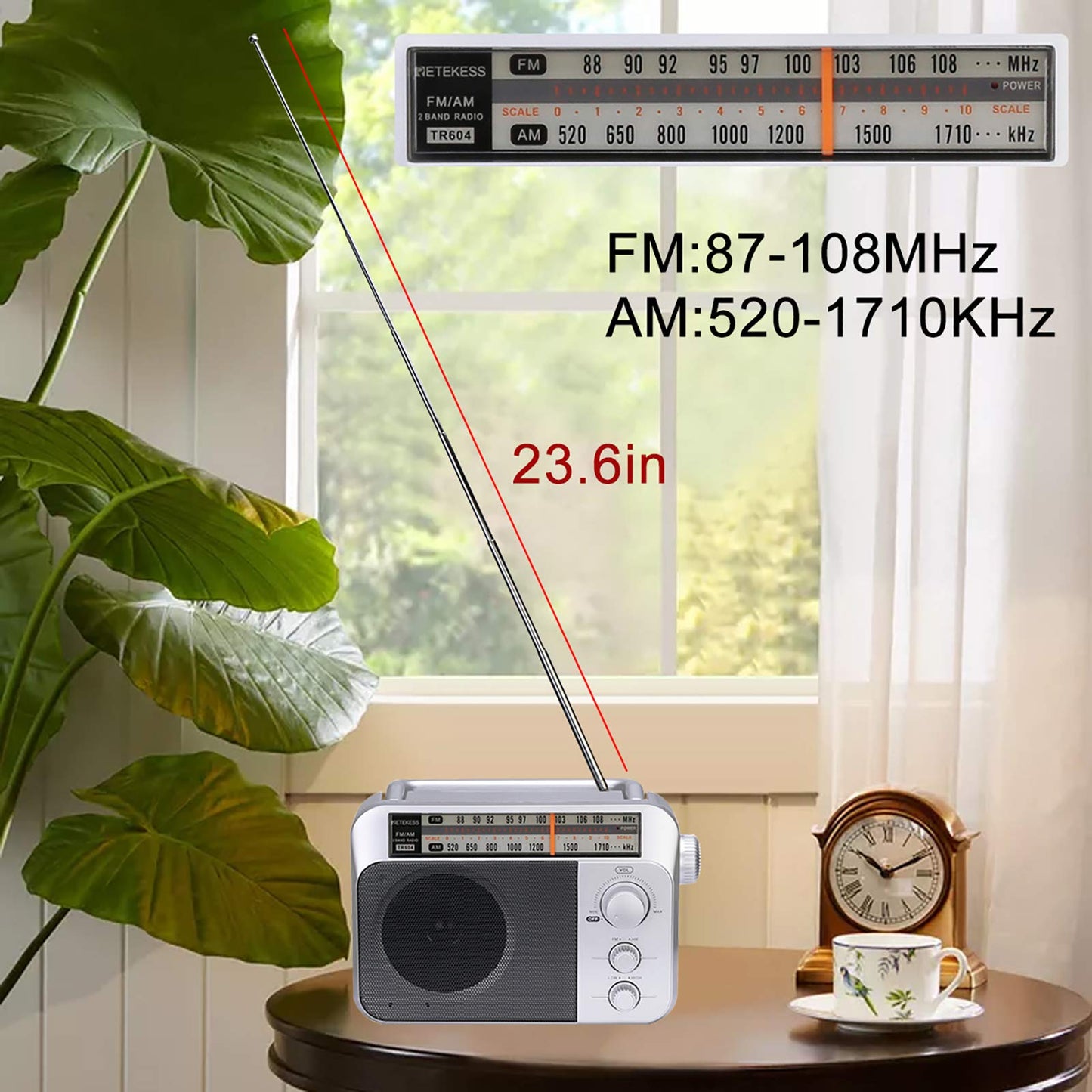 Retekess TR604 AM FM Radio,Portable Radio Plug in Wall,D Battery Operated,Large Dial,High/Low Tone Mode,Big Speaker,Earphone Jack,for Home,Picnic,Senior