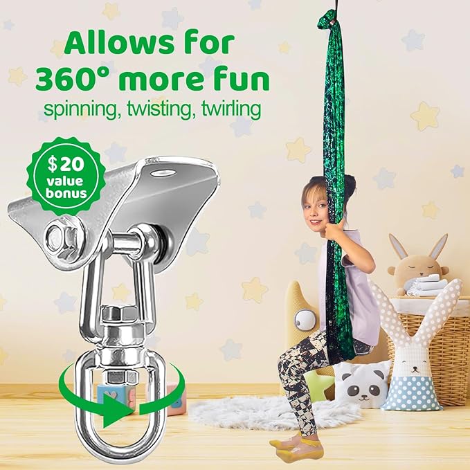 Sensory Swing for Kids & Adults Holds 300lbs Indoor/Outdoor Therapy Cuddle Swing with 360° Swivel Hanger Kit (Crystal Green)