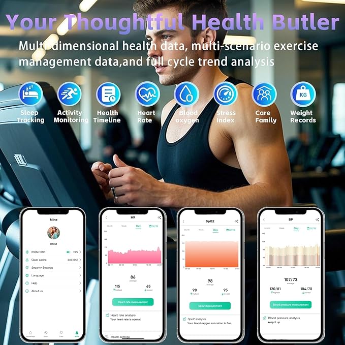 Activity Tracker Ring for Men – Smart Ring with Heart Rate, SpO2, Blood Pressure, Sleep Monitoring, Step & Calorie Counter, 5ATM Waterproof, No Subscription Fee (Black, 8)