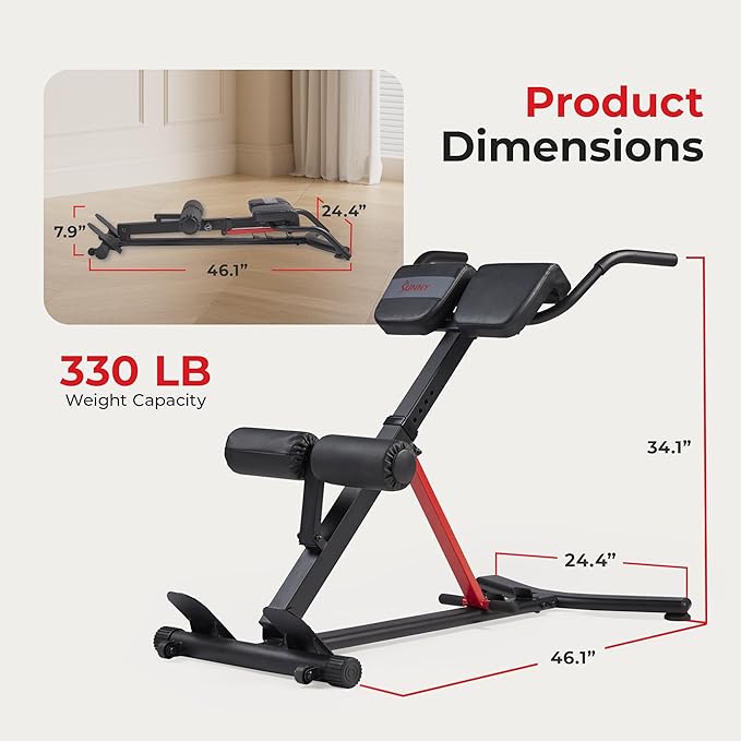 Foldable Sunny Health Fitness hyperextension exercise bench