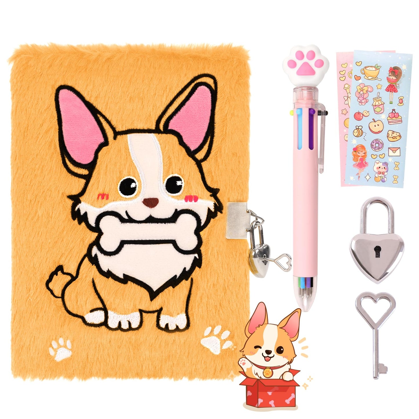Girls Heart Diary with Lock and Keys - Cute Plush Secret Journal Notebook Gift Ages 6-8