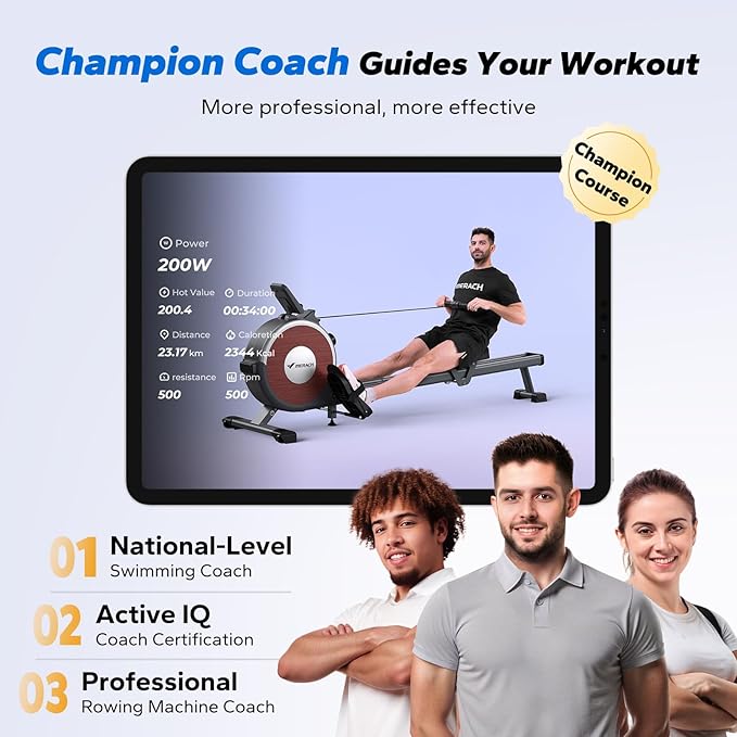 MERACH Rowing Machines for Home, Magnetic Rowing Machine with 16 Levels, Rower Machine of Quiet Resistance, Dual Slide Rail with Max 350lbs Weight Capacity, App Compatible