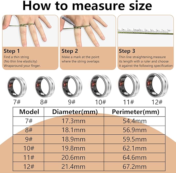 Thin Smart Ring for Fitness & Health Tracking -Heart Rate/Blood Oxygen Monitor, 5ATM Waterproof, Sleep Analysis, Pedometer -No APP Subscription Compatible with Smartphone (Silver, 11)