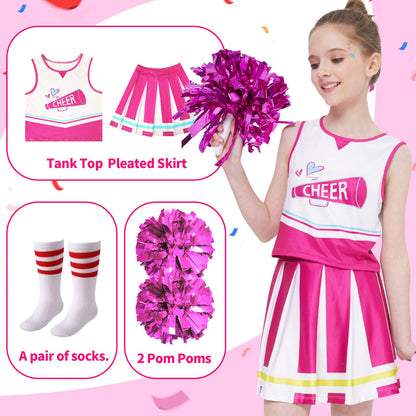 PARTTELY Girls Cheerleader Outfit Uniform Hot Pink Size 6-7T