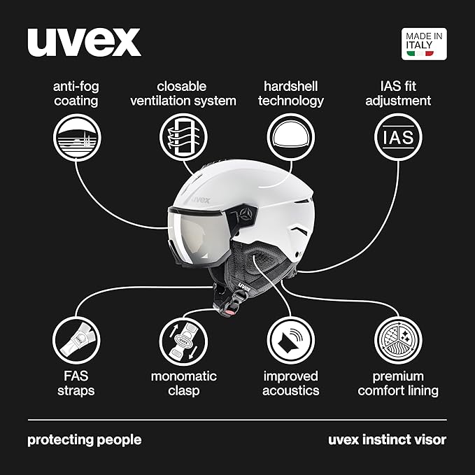 uvex Instinct Visor - Adjustable ski & Snowboard Helmet with Integrated Visor for Women & Men - White-Black Matte - Extra Large