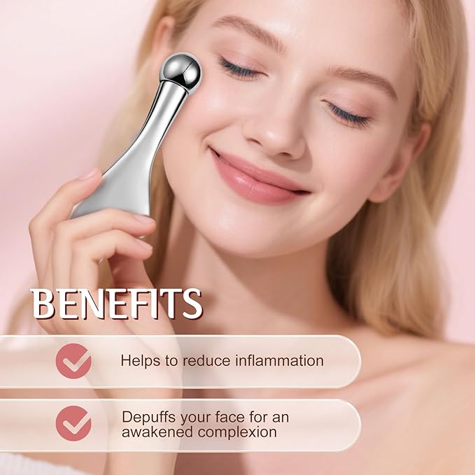 Gua Sha Facial Tools and Face Roller Set, Lymphatic Drainage Massager，Stainless Steel Facial Sculpting Eyes Roller Guasha for Face, Chin & Jawline Sculpting,Skin Care (White)