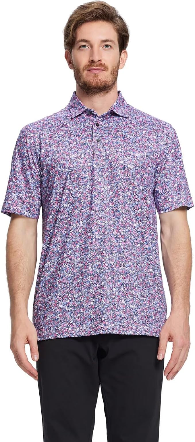 Men's Golf Polo Shirts Short Sleeve Striped Performance Moisture Wicking Dry Fit Golf Shirts for Men