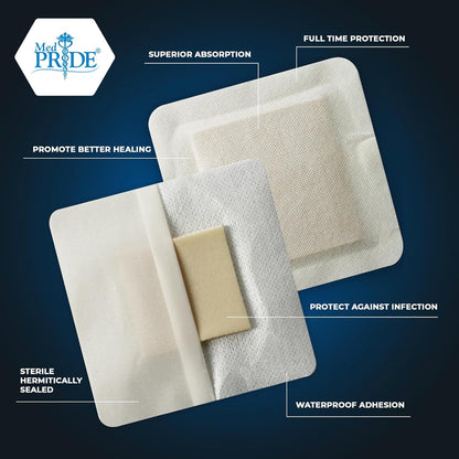 Medpride 4" x 4" Waterproof Adhesive Border Foam Wound Dressing, 10/Pack, Case of 20 (200 Count)