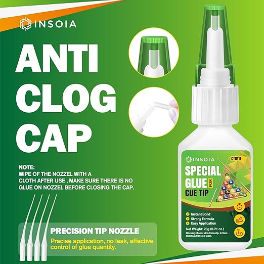 Pool Cue Tip Glue, 20g Clear Billiard Cue Adhesive for Pool Stick Repair & Tip Replacement, Heavy Duty Super Adhesive for Snooker Cue, Pool Cue Accessories - No Tip Clamp Needed
