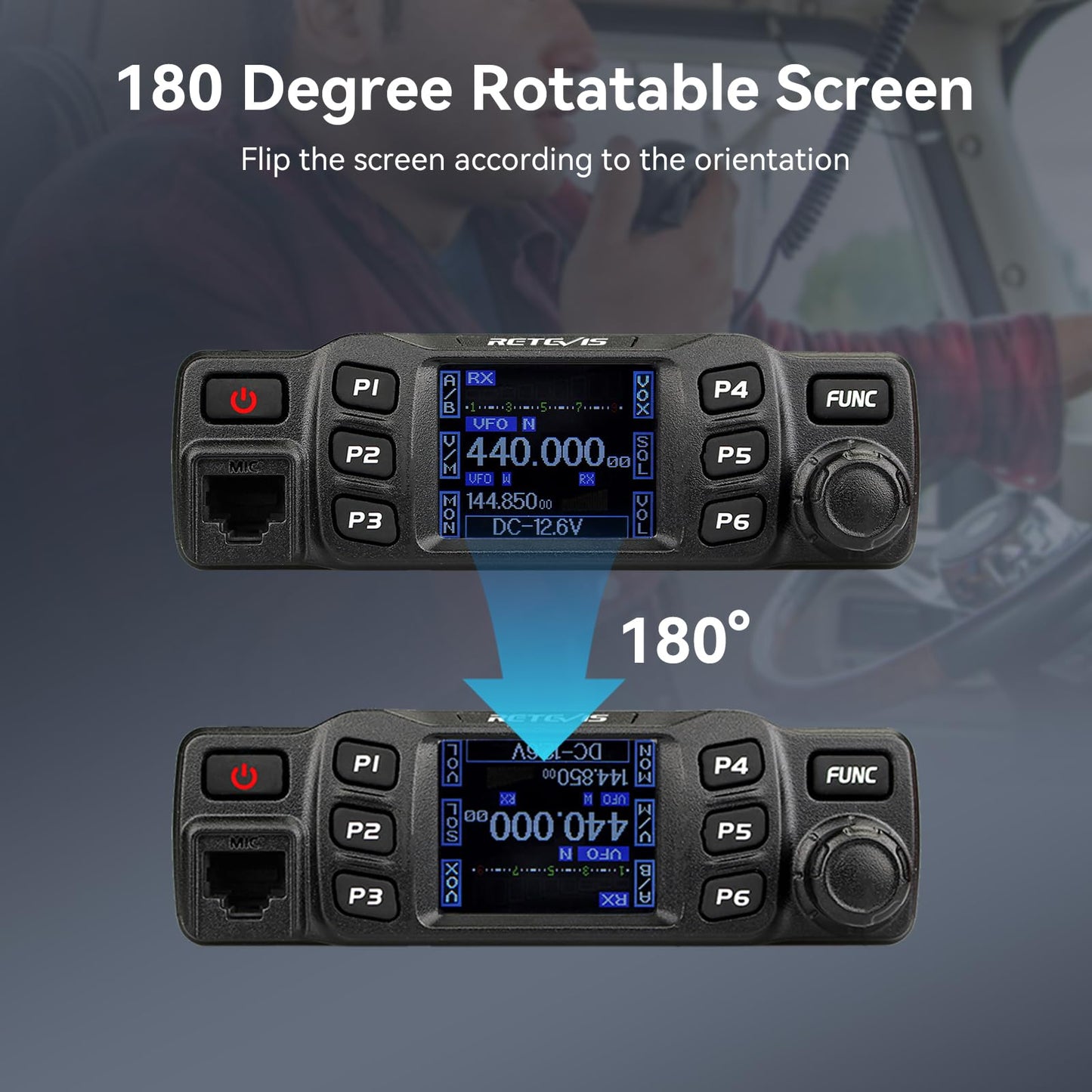 Retevis RT95 Mobile Ham Radio, Dual Band Mobile Radio, Chirp, Dual Speaker, Rotatable LCD Display, 2m 70cm Ham Radio Base Station, Mobile Transceiver with Cable
