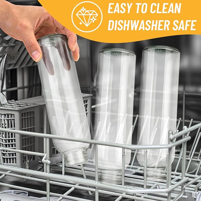 Sursip 24oz Glass Water Bottle Set of 6, Leak Proof Clear glass juice bottle for juicing, Reusable Drinking Bottles with Stainless Steel Lid, Beverage Storage Containers for Refrigerator-BPA Free