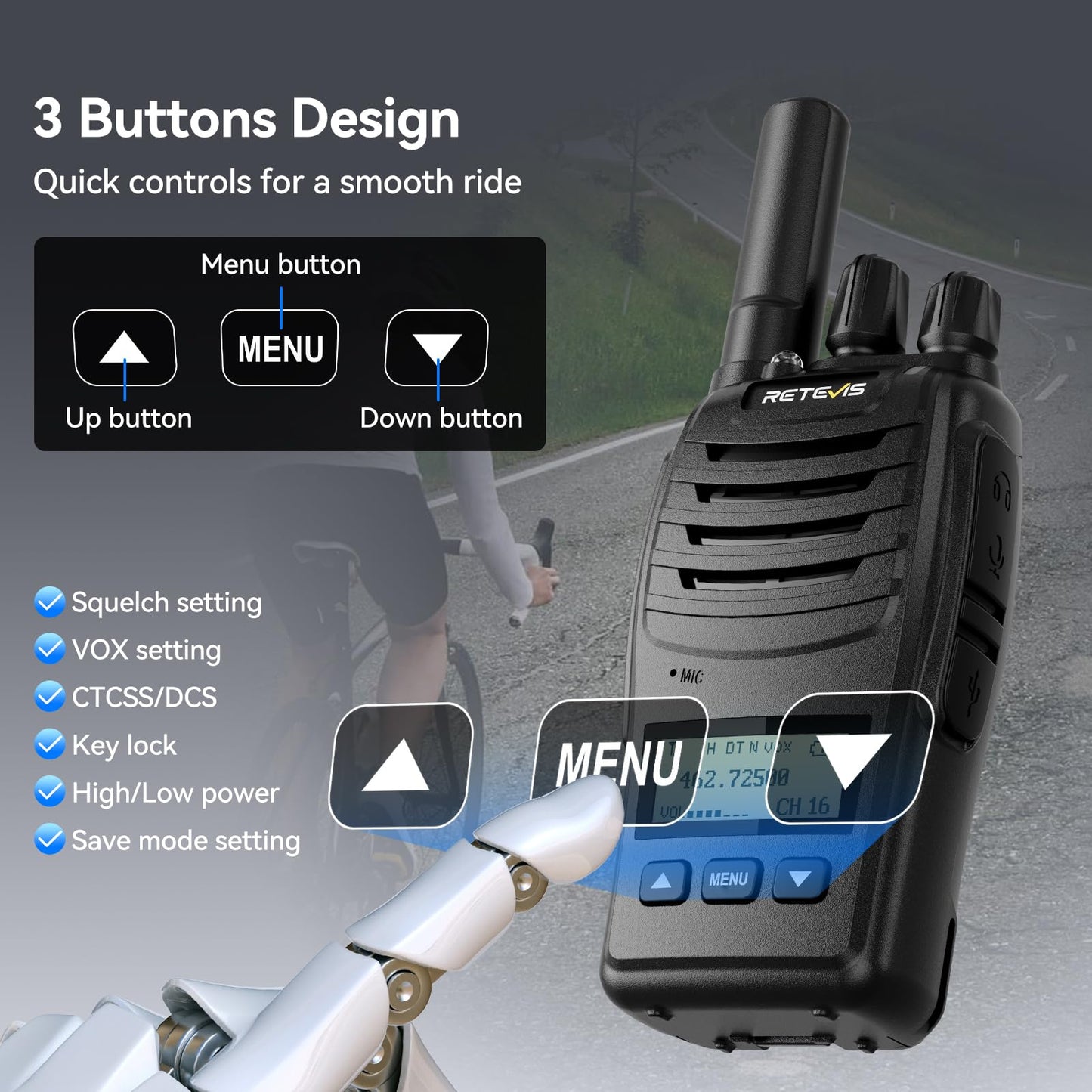 Retevis H-777 Walkie Talkies Rechargeable, 2 Way Radios Long Range, Portable FRS Two-Way Radios, Short Antenna, LED Flashlight, for Adults Family Outdoor (3 Pack)