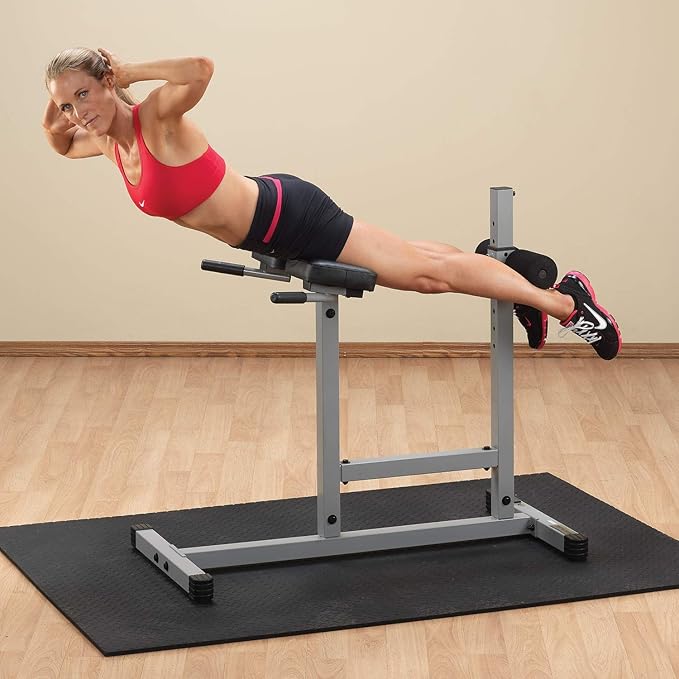 Body-Solid Back Hyperextension Machine for Lower Back Extension, Ab Crunch, Glutes and Hamstrings Exercise, Roman Chair for Abdominal and Core Training, Home Gym Equipment, Silver/Black