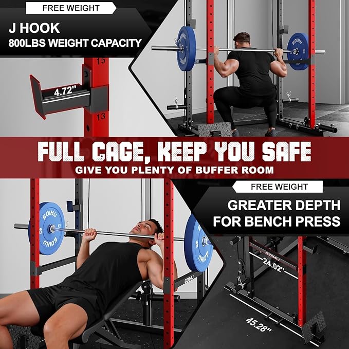 R1-V4 Power Cage Rack, 2000LB Squat Rack with Cable Crossover System, Multi-Function Weight Cage, Home Gym Workout Machine with More Training Attachments