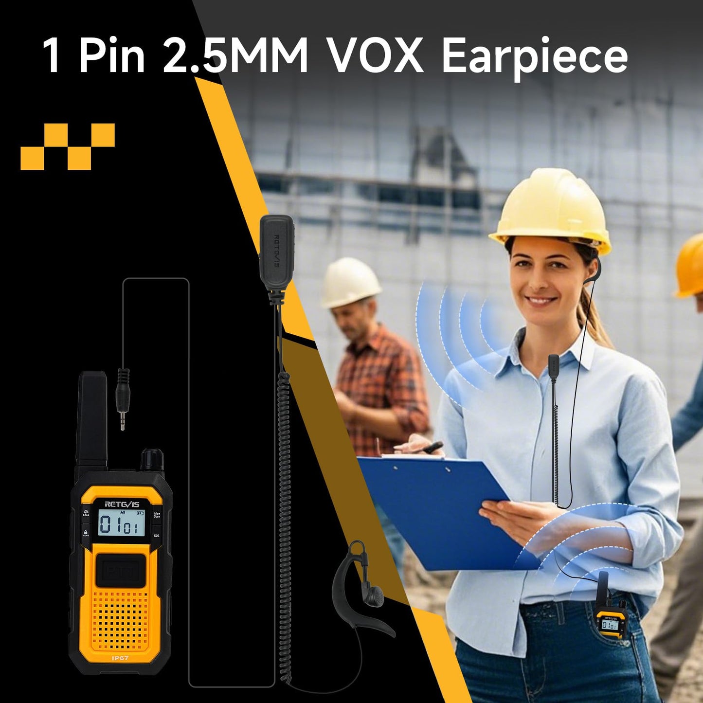 Retevis RB48 Waterproof Walkie Talkies, Heavy Duty Two Way Radio, Advanced Triple Proof, Vibration Call, USB-C, SOS,2000mAh, NOAA, 2 Way Radio(2 Pack) Yellow
