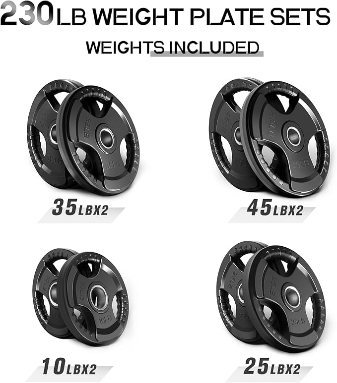RitFit Olympic Rubber Grip Plates for Barbell, 2-Inch Weight Plates for Weightlifting and Strength Training in Home & Gym, Single, Pair and Sets(2.5/5/10/25/35/45 LB)
