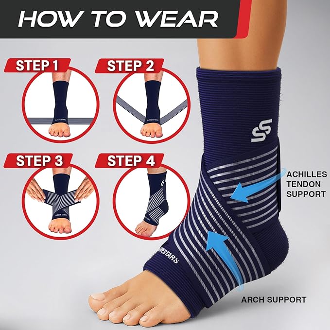 Sleeve Stars Ankle Brace for Women & Men, Ankle Wrap for Sprain, Compression Sleeve for Plantar Fasciitis Relief, Easy Customizable Support: w/ Removable Strap (Pair/M:10"-12"/Navy Blue)