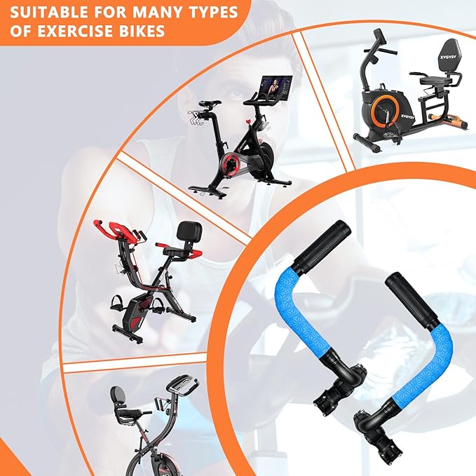 Handlebar Extender for Peloton Indoor Exercise Bikes, 1 Pair of Ultimate Handlebar Extension of Peloton Accessories (Sheep-horn (with Blue Tapes & Grips))