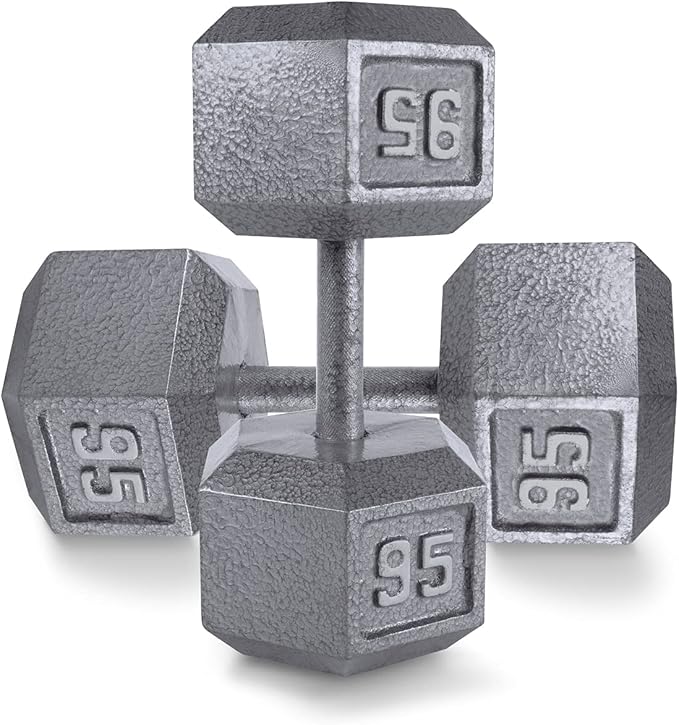 WF Athletic Supply Cast Iron Solid Hexagon Gray/Black Dumbbells, Strength Training Free Weights Set of 2 for Women and Men, Hand Weights Sold by Pairs, Multi-Select Size Options Available