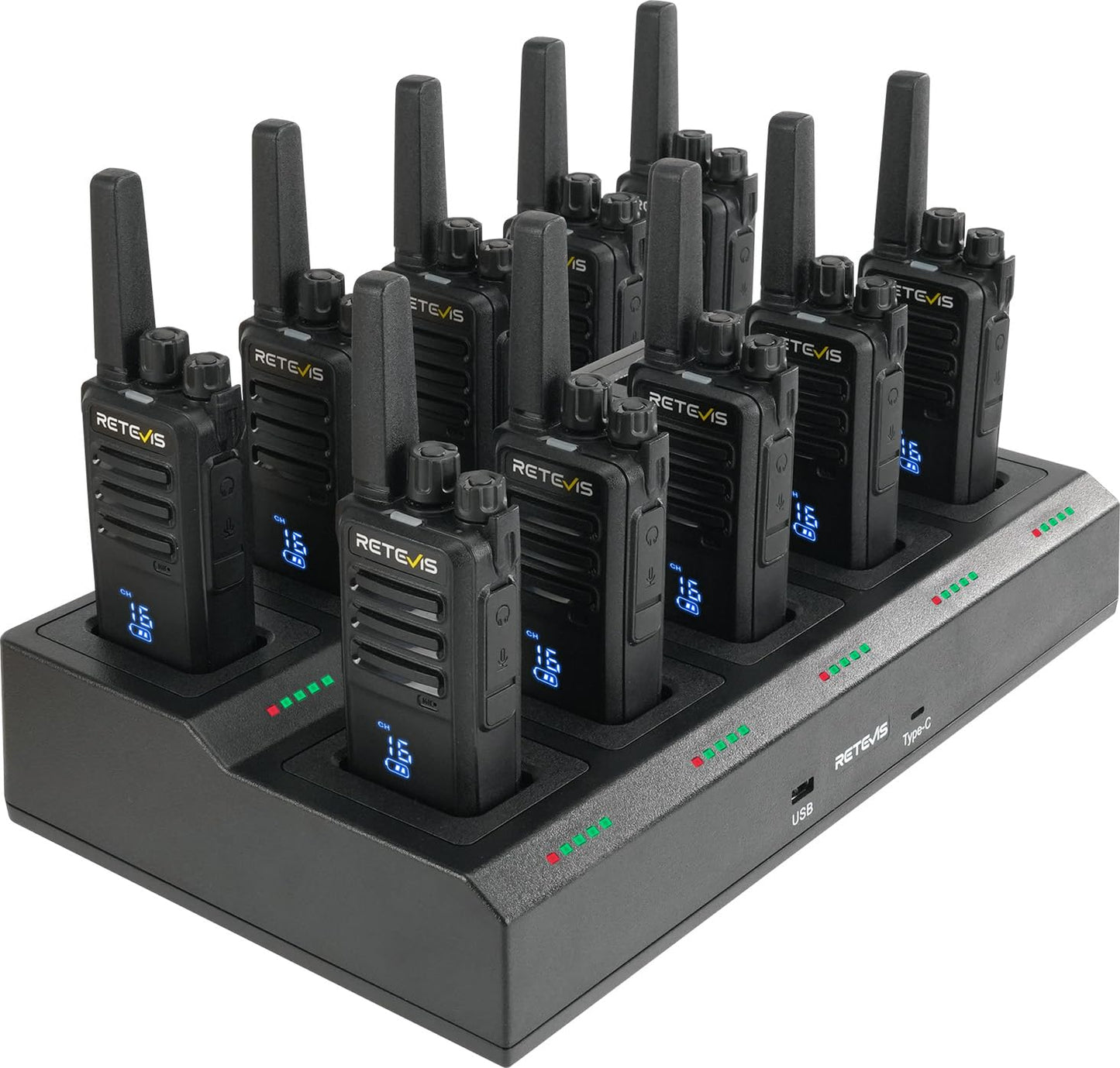 Retevis RT68 Two-Way Radios Long Range, Walkie Talkies for Adults, 2 Way Radio with Earpiece, Walkie Talkie Rechargeable with Charging Base, for Manufacturing Restaurant Business School(10 Pack)