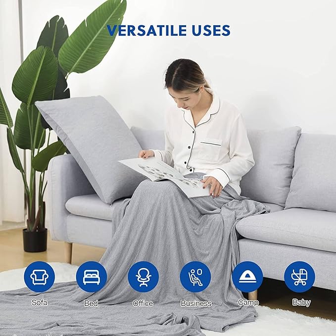 HOMFINE Cooling Blankets for Hot Sleepers - Summer Blanket Thin Lightweight Breathable Soft Double Side Enhanced Cooling for Bed Couch Sofa, Keep Cool for Night Sweats (Grey, 50 x 70 inches)