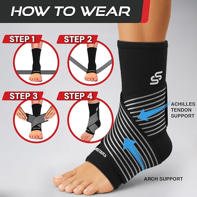 Sleeve Stars Ankle Brace for Women & Men, Ankle Wrap for Sprain, Compression Sleeve for Plantar Fasciitis Relief, Easy Customizable Support: w/ Removable Strap (Pair/M:10"-12"/Black)