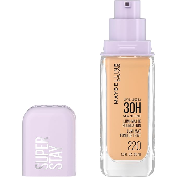 Maybelline Super Stay Lumi-Matte Foundation, Lightweight and Buildable Full Coverage Foundation Makeup For Up To 30HR Wear, 220, 1 Count