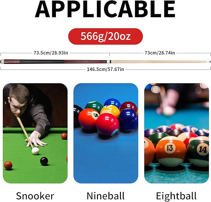 LOTKEY Pool Cue Set of 4-58 Inch 18~21 oz Canadian Maple Professional Billiard Cue Sticks, Pool Cue Stick with Extra 2 Pool Chalks, Pool Sticks for Adults, Durable, for Billiard Players