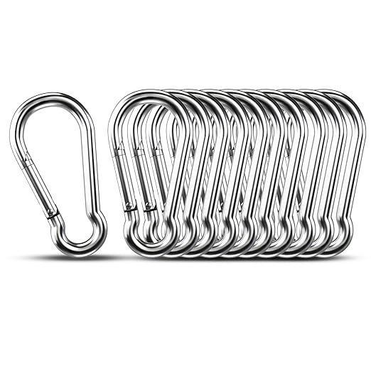 Small Carabiner Clip Hooks, 10pcs 1.57 inch Carabiners Heavy Duty, 304 Stainless Steel Spring Snap Hook Fits Camping Hiking, Metal Clips for Rope Chain Keys Rings