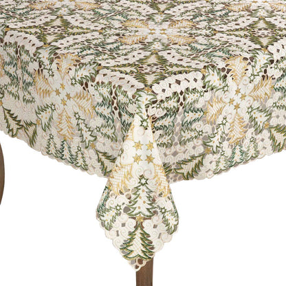 Fennco Styles Embroidered Christmas Tree Cutwork Tablecloths