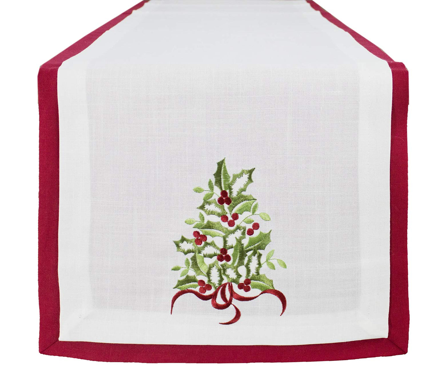 Fennco Styles Embroidered Holly Christmas Tree Double-Layer Holiday Tablecloth