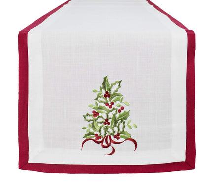 Fennco Styles Embroidered Holly Christmas Tree Double-Layer Holiday Tablecloth