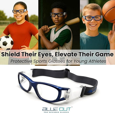BLUE CUT Safety Basketball Goggles For Kids for Outdoor Sports Activities Anti Fog Replaceable to Prescription Lenses