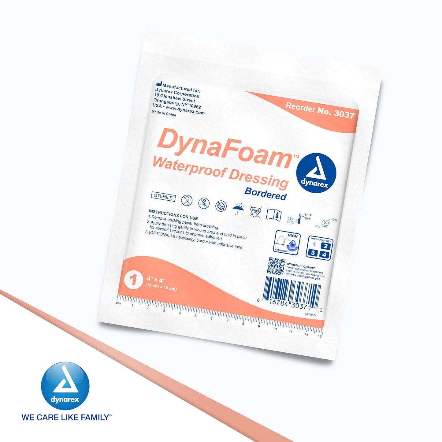 Dynarex DynaFoam - Waterproof Bordered Foam  10ea/bx, 12bxs/cs (1200 Count)