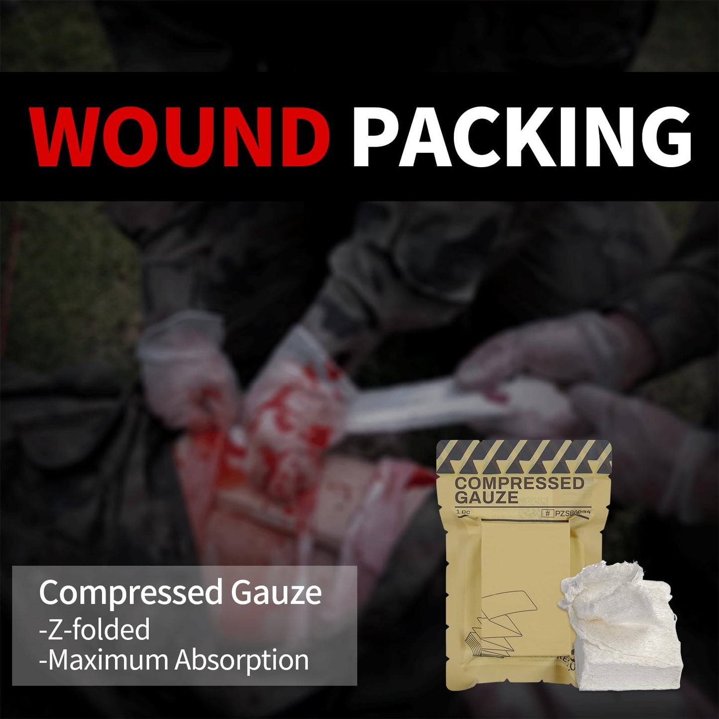 RHINO RESCUE Sterile Compressed Gauze for Emergency Wound Dressing, First Aid and Trauma Kit, 6 Pack