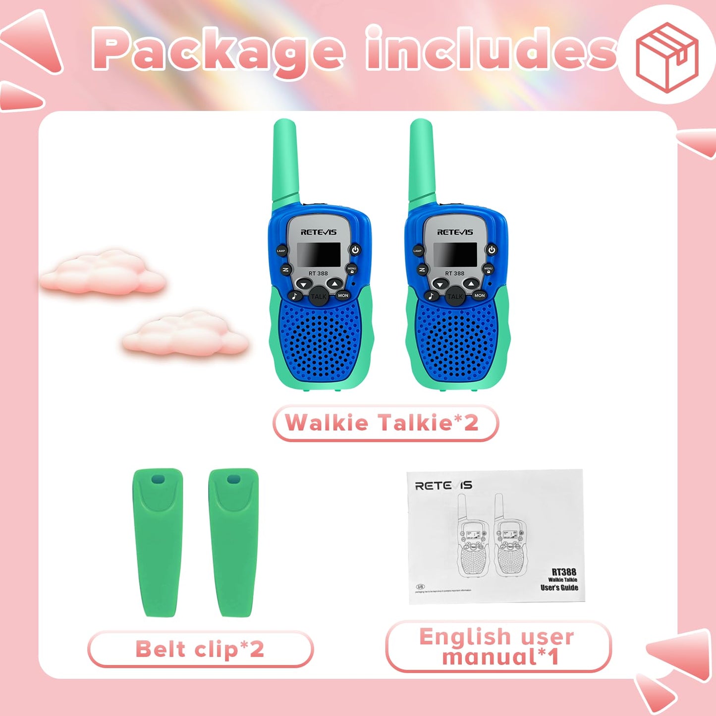 Retevis RT388 Walkie Talkies for Kids, Birthday Gifts for 6 7 8 9 10 11 12 Year Old Girls, 22 CH LCD Flashlight, Pink Walkie Talkies Christmas Gifts Toys for Girls(Pink, 2 Pack)