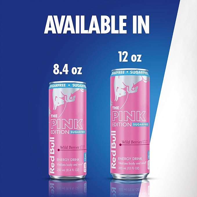 Red Bull Pink Edition Sugar Free Energy Drink, Wild Berries, 12 fl. z., Case of 24 cans, with 114mg Caffeine, Taurine & B Vitamins