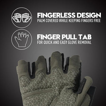 HANDLANDY Tactical Fingerless Impact Gloves for Men, Padded Grip Half Finger Work Gloves, Utility Trucker Driver Gloves (Army Green, Large (Pack of 1))