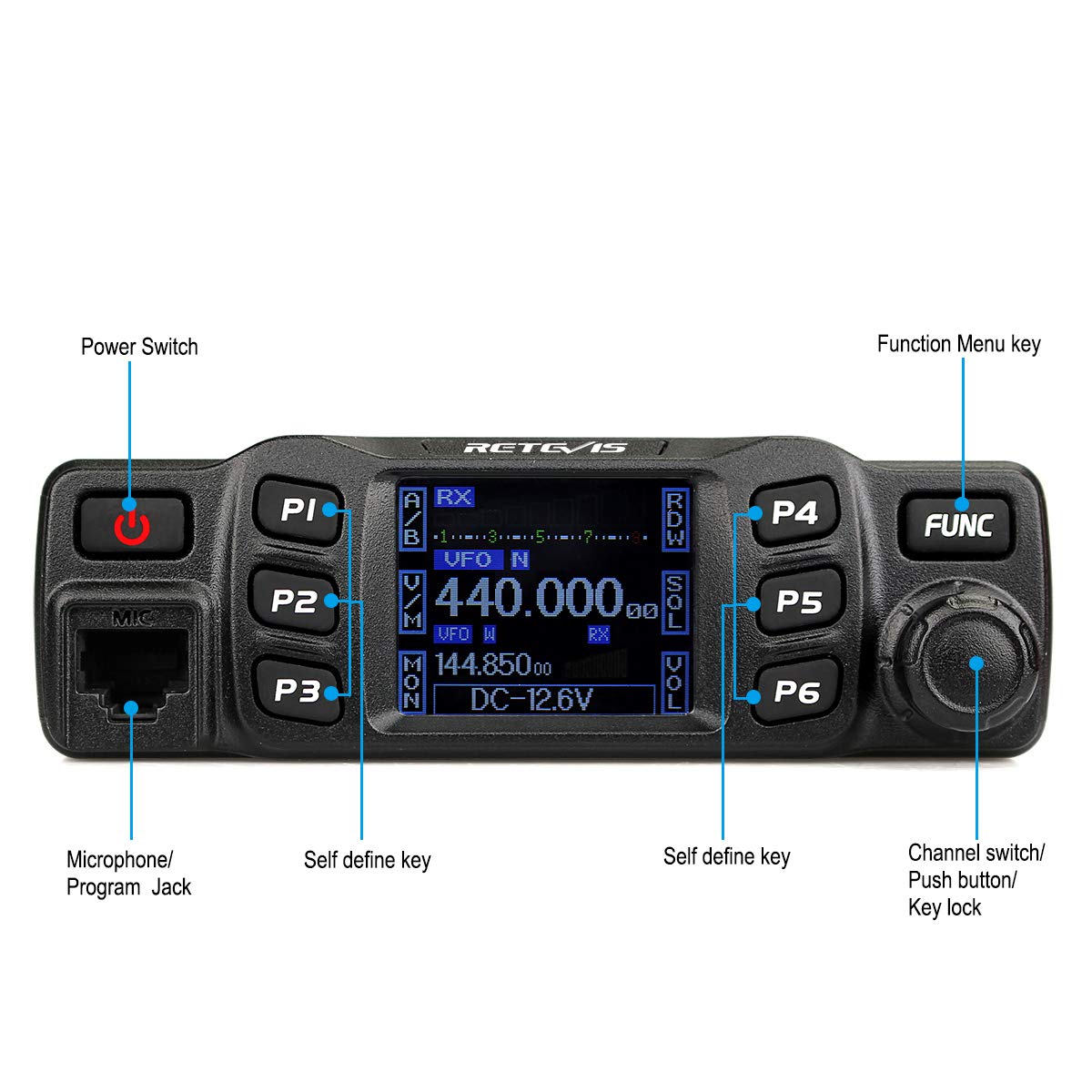 Retevis RT95 Mobile Ham Radio, Dual Band Mobile Radio, Chirp, Dual Speaker, Rotatable LCD Display, 2m 70cm Ham Radio Base Station, Mobile Transceiver with Cable