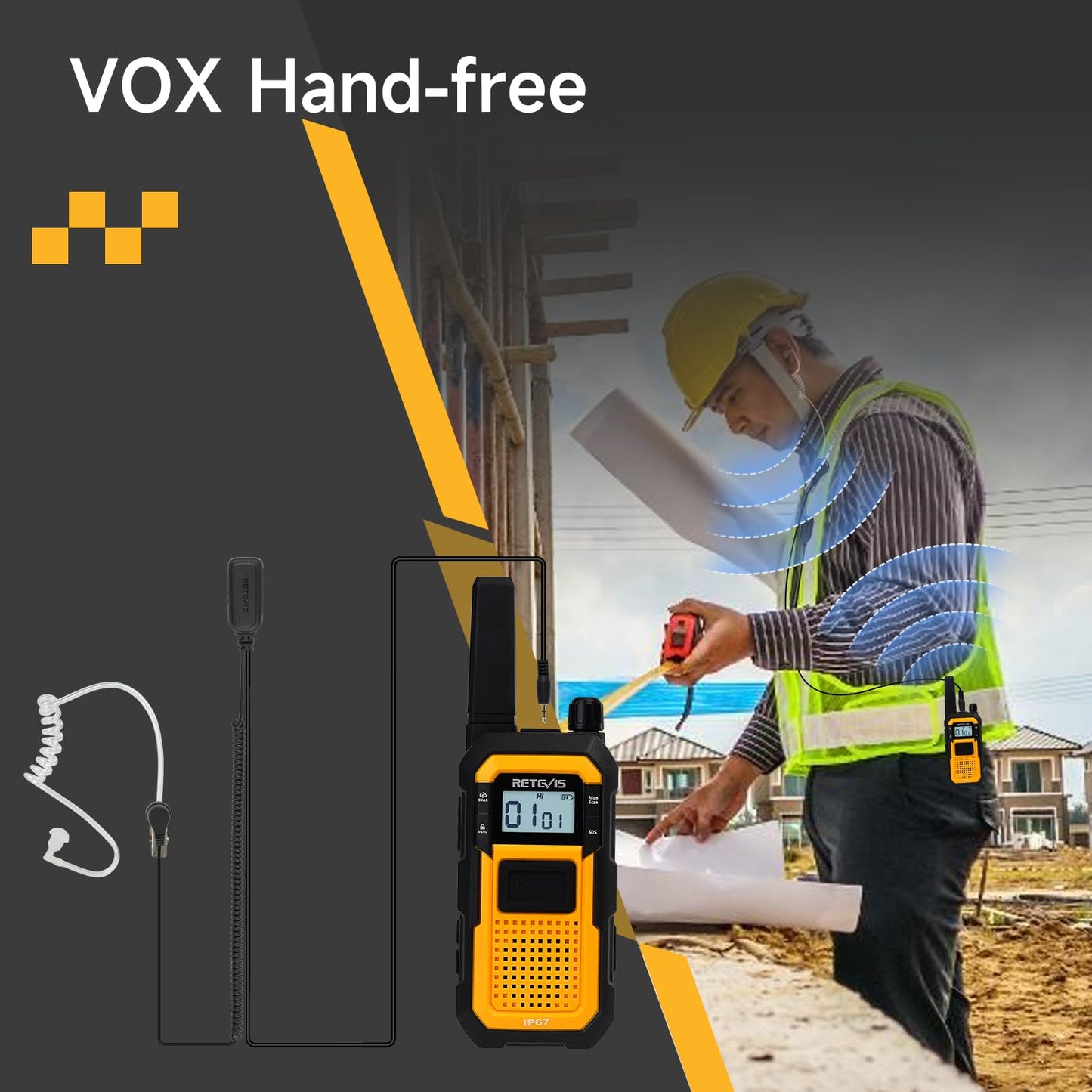 Retevis RB48 Waterproof Walkie Talkies, Heavy Duty Two Way Radio, Advanced Triple Proof, Vibration Call, USB-C, SOS,2000mAh, NOAA, 2 Way Radio(2 Pack) Yellow