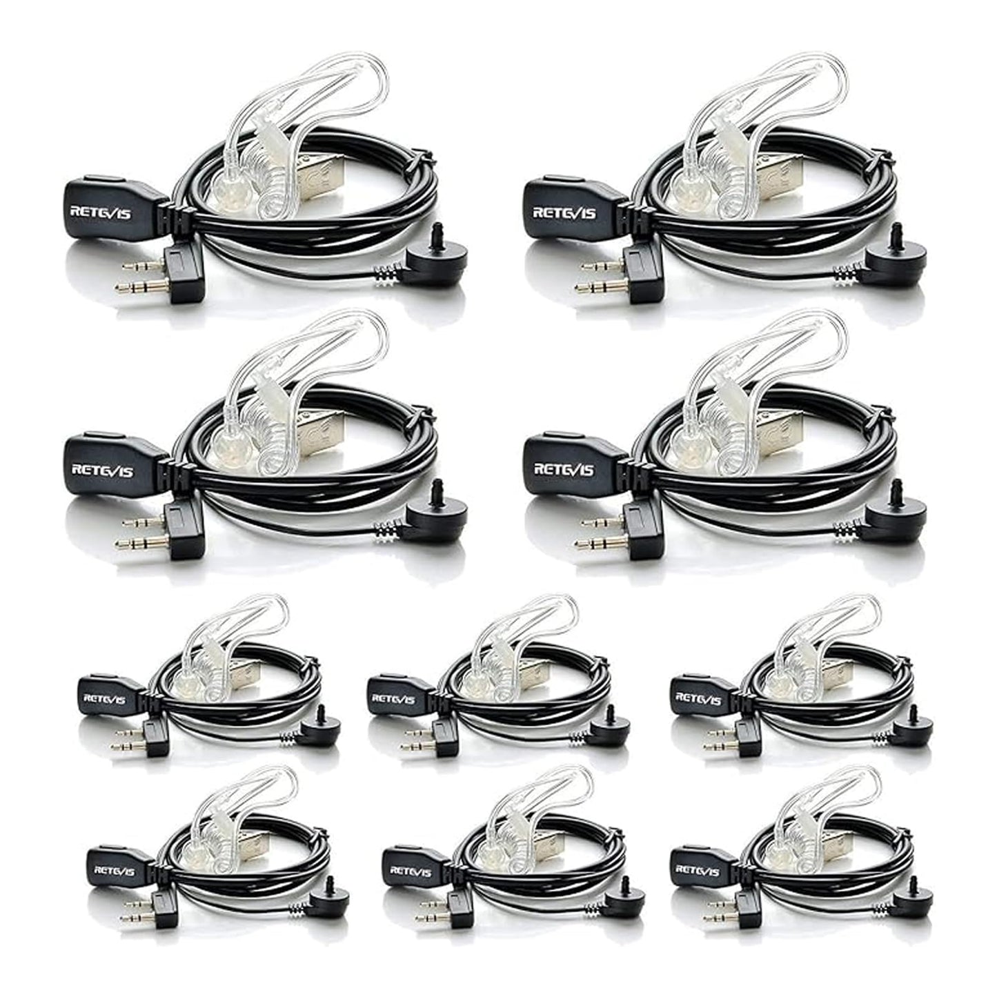 Case of 10, Retevis Walkie Talkies Earpiece with Mic 2 Pin Acoustic Tube Headset, for RT22 RT21 RT68 H777, Compatible with Pxton Baofeng BF-888S BF-T26 Kenwood walkie talkie, Two Way Radio Earpiece